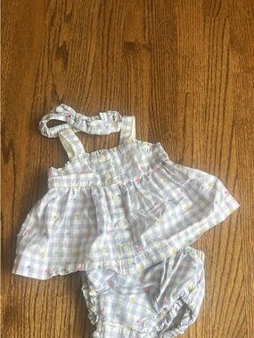 GAP Light Lavender Gingham Top and Bloomers with Pastel Floral Dots and Headband